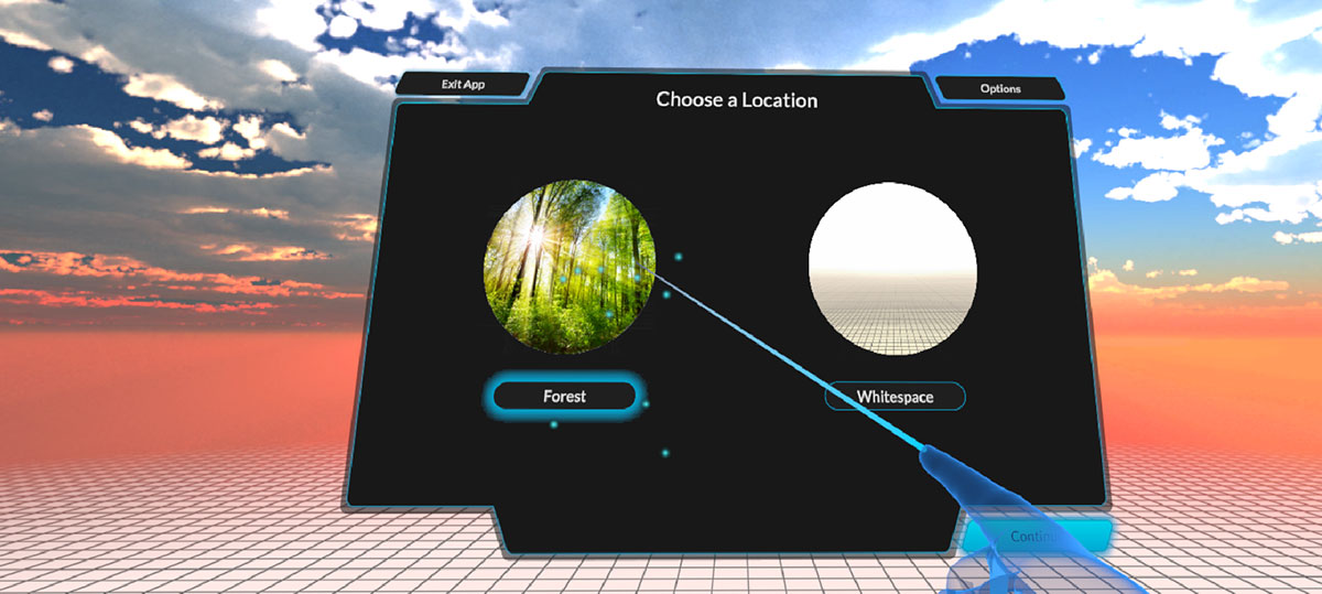virtual reality app menu